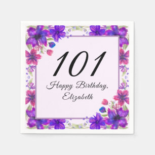 Elegant Floral Purple 101st Birthday Napkin