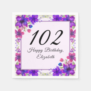 Elegant Floral Purple 102nd Birthday Napkin