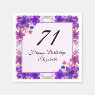 Elegant Floral Purple 71st Birthday  Napkin