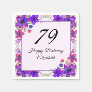 Elegant Floral Purple 79th Birthday  Napkin