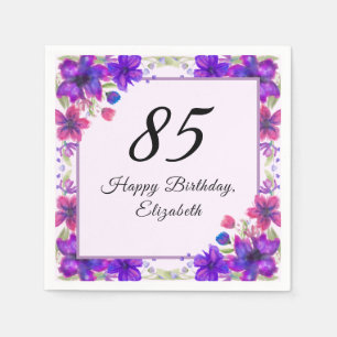 Elegant Floral Purple 85th Birthday Napkin