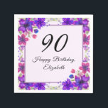Elegant Floral Purple 90th Birthday  Napkin<br><div class="desc">This elegant purple floral 90th birthday napkin has a personalizable template to create your own message. The design is a purple hand painted watercolor floral design on a pale lavender background. These would be a nice touch to personalize a birthday party.</div>