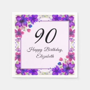 Elegant Floral Purple 90th Birthday Napkin