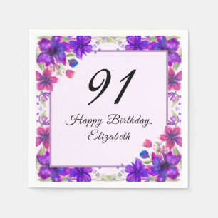 Elegant Floral Purple 91st Birthday Napkin