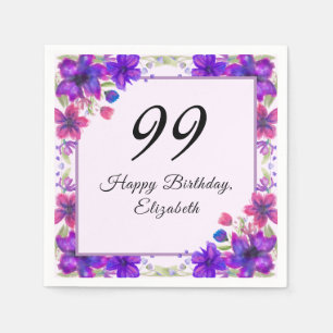 Elegant Floral Purple 99th Birthday  Napkin