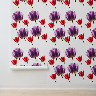 ELEGANT FLORAL PURPLE AND RED TULIP FLOWER WALLPAPER