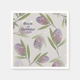 Elegant Floral Purple Beige Wedding  Napkin