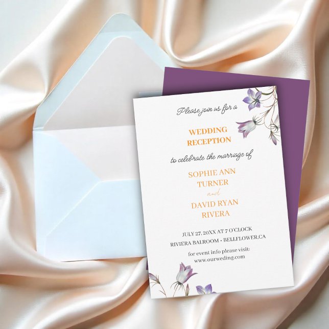 Elegant Floral Purple Bellflower Wedding Reception Invitation (Creator Uploaded)