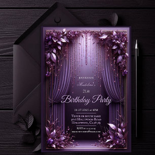 Elegant Floral Purple Birthday Party Invitation