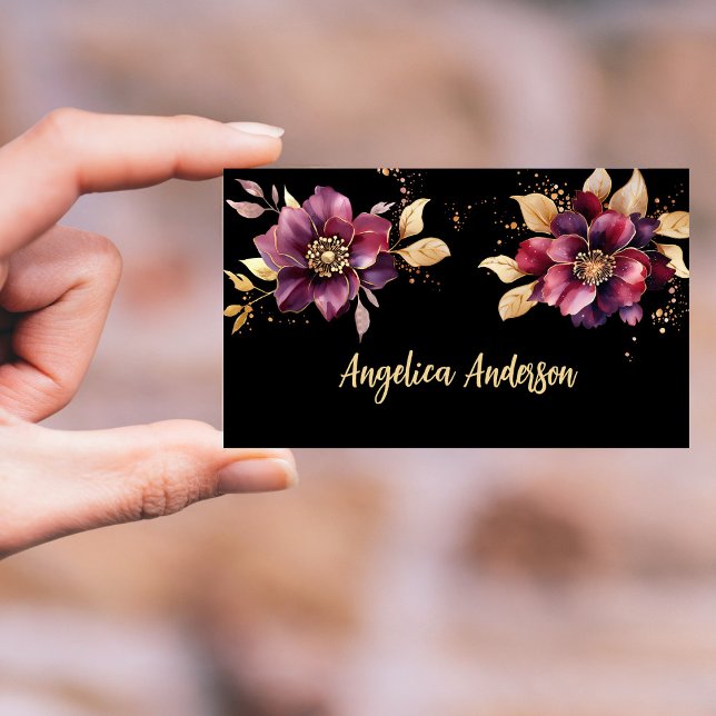 Elegant floral Purple golden black Business Card (Creator Uploaded)