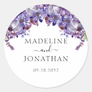 Elegant Floral Purple Lavender Peonies Wedding Classic Round Sticker