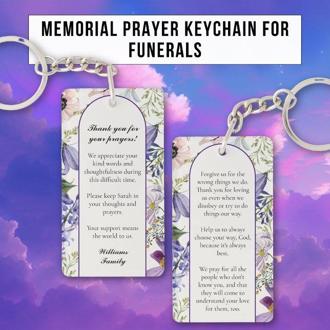 Elegant Floral Purple Memorial Prayer  Key Ring (Creator Uploaded)