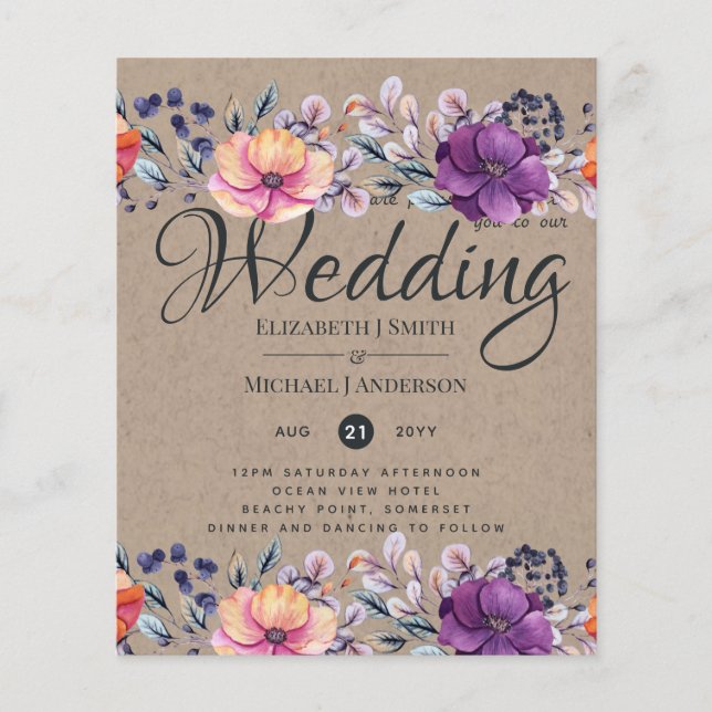 Elegant Floral Purple Orange Wedding Flyer (Front)