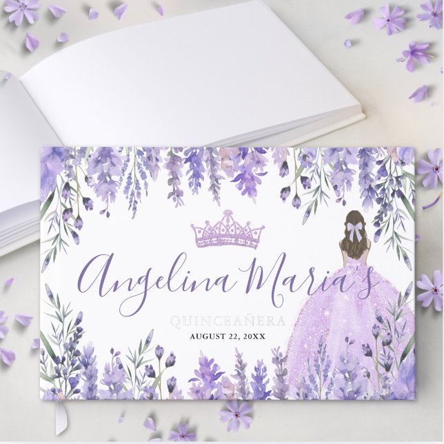 Elegant Floral Purple Quinceanera Guest Book (Elegant Floral Purple Quinceanera Foil Guest Book)
