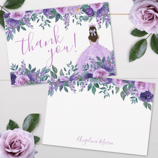 Elegant Floral Purple Quinceañera Thank You Card (Elegant Floral Purple Quinceañera Thank You Card)