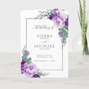 Elegant Floral Purple & Silver Folded Wedding Program