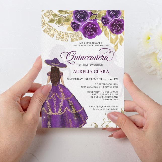 Elegant Floral Purple Violet Horse Quinceañera Invitation (Creator Uploaded)