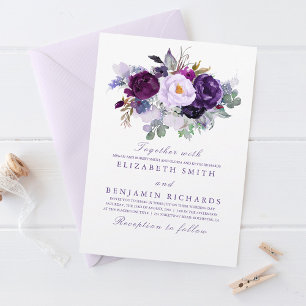 Elegant Floral Purple Watercolors Wedding Invitation