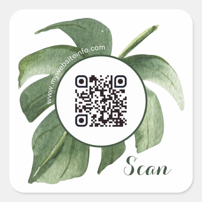 Elegant Floral QR Code Business Square Stickers (Front)