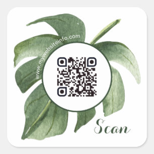 Elegant Floral QR Code Business Square Stickers