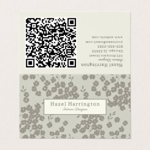 Elegant Floral QR Code Folded Business Cards 