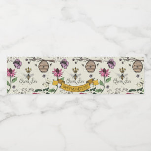 Elegant Floral Queen Bee Mother's Day Water Bottle Label