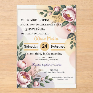 Elegant Floral Quinceañera Invitation – Editable 