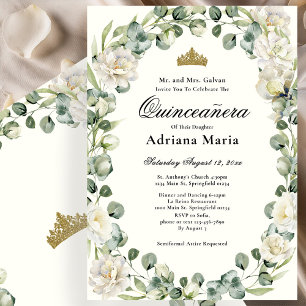 Elegant Floral Quinceanera Invitation Ivory Flower