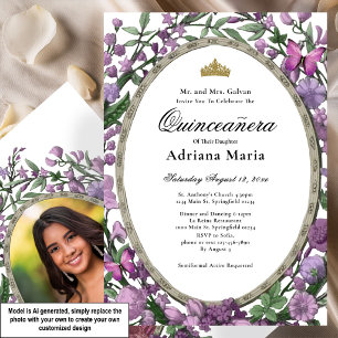Elegant Floral Quinceanera Invitation Pink Flowers