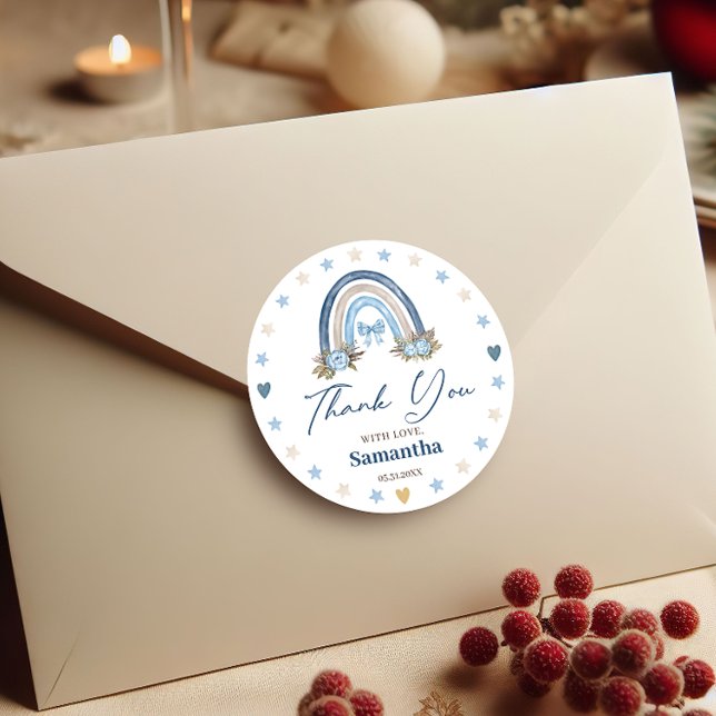 Elegant Floral Rainbow Baby Shower Thank You Classic Round Sticker (Creator Uploaded)