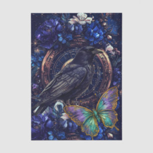Elegant Floral Raven & Butterfly Decoupage Tissue Paper