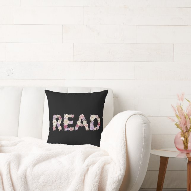 Elegant Floral READ Typography - Pastel Botanical  Cushion (Couch)