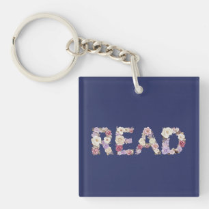 Elegant Floral READ Typography - Pastel Botanical Key Ring