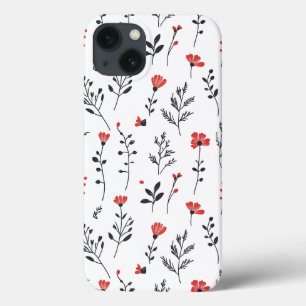 Elegant Floral  – Red and Black Botanical Pattern iPhone 13 Case