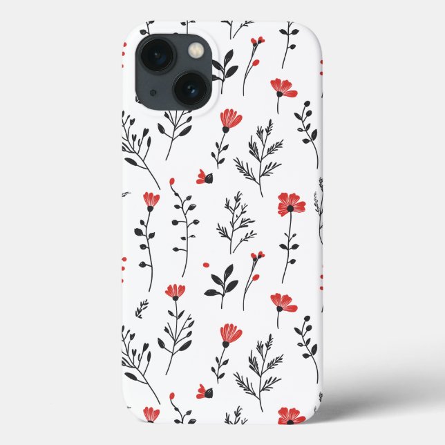 Elegant Floral  – Red and Black Botanical Pattern Case-Mate iPhone Case (Back)
