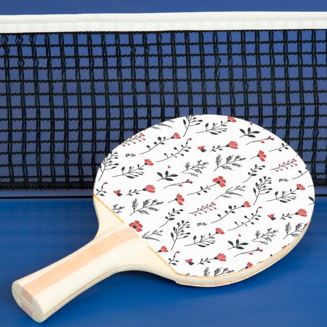Elegant Floral  – Red and Black Botanical Pattern Ping Pong Paddle (Insitu)