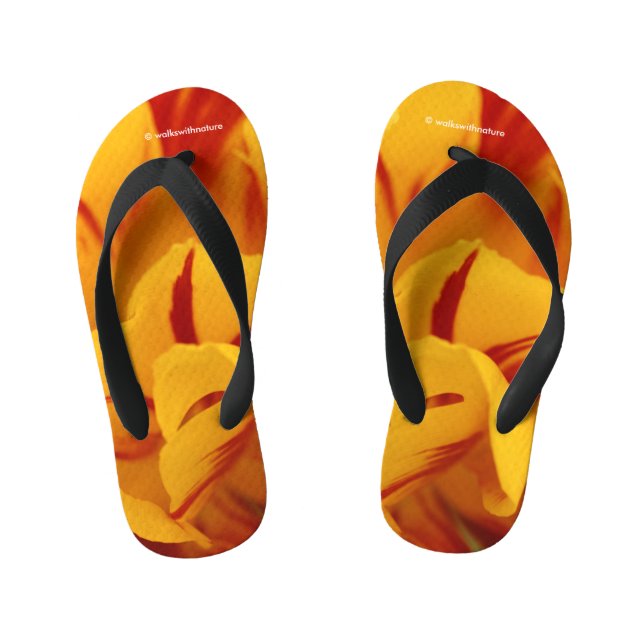Elegant Floral Red and Gold Monsella Tulips Kid's Thongs (Footbed)
