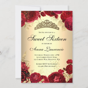 Elegant Floral Red and Gold Themed Sweet Sixteen Invitation