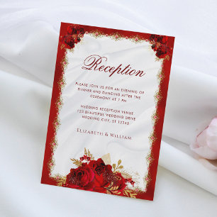  Elegant Floral Red and Gold Wedding Reception Enclosure Card