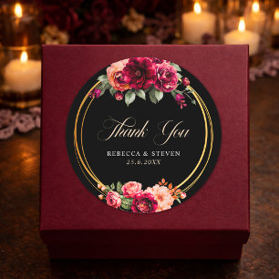 Elegant floral red black moody Romantic wedding Classic Round Sticker