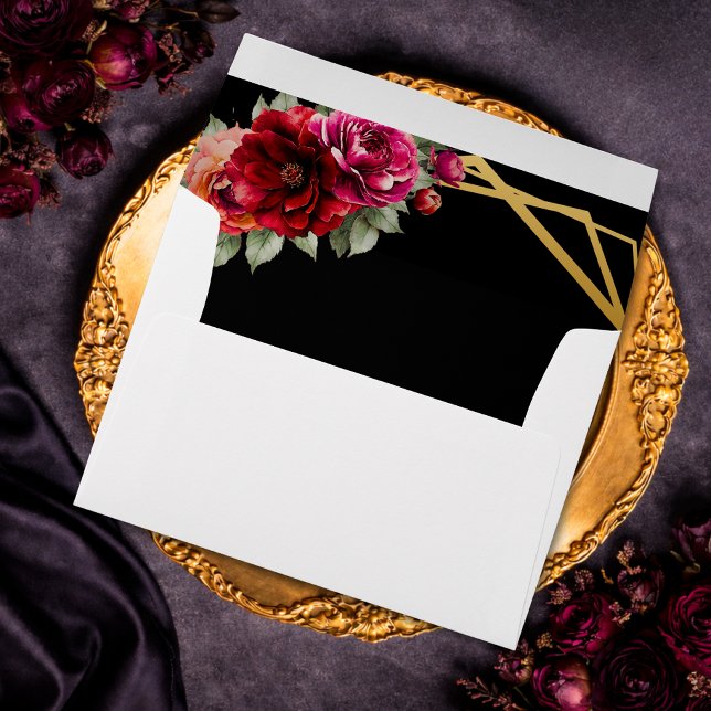 Elegant floral red black moody Romantic wedding Envelope (Creator Uploaded)