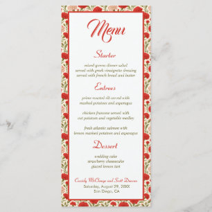 Elegant Floral Red Carnation Flowers Wedding Menu