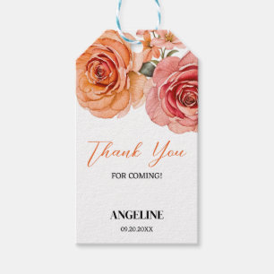 Elegant Floral Red Orange Rose Birthday Thank You Gift Tags