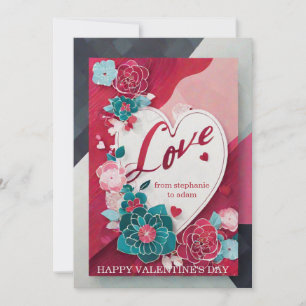 Elegant Floral Red Pink Heart Valentine's Day Card