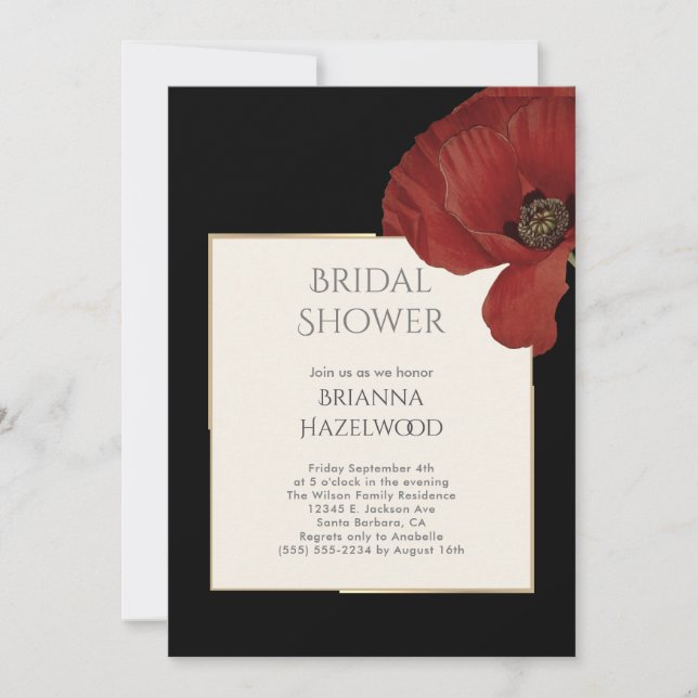 Elegant Floral Red Poppy Bridal Shower Invitation (Front)