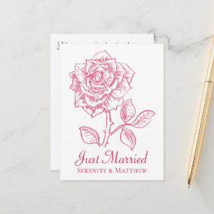 Elegant Floral Red Rose Just Married Wedding Announcement Postcard