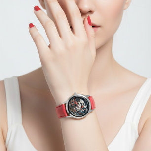 Elegant Floral Red Strap Women’s Analog Fashion  Watch