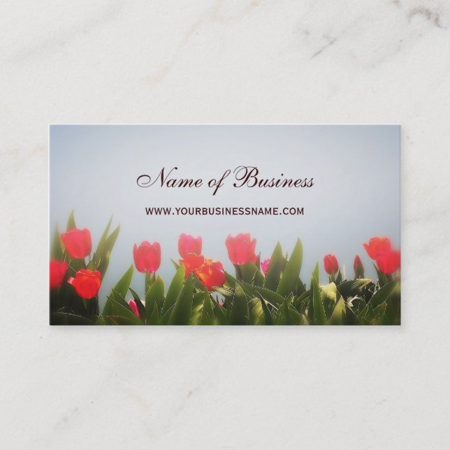 Elegant Floral Red Tulips In Spring Mist Business Card (Front)