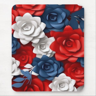 Elegant Floral Red White Blue Flower Garden Design Mouse Pad