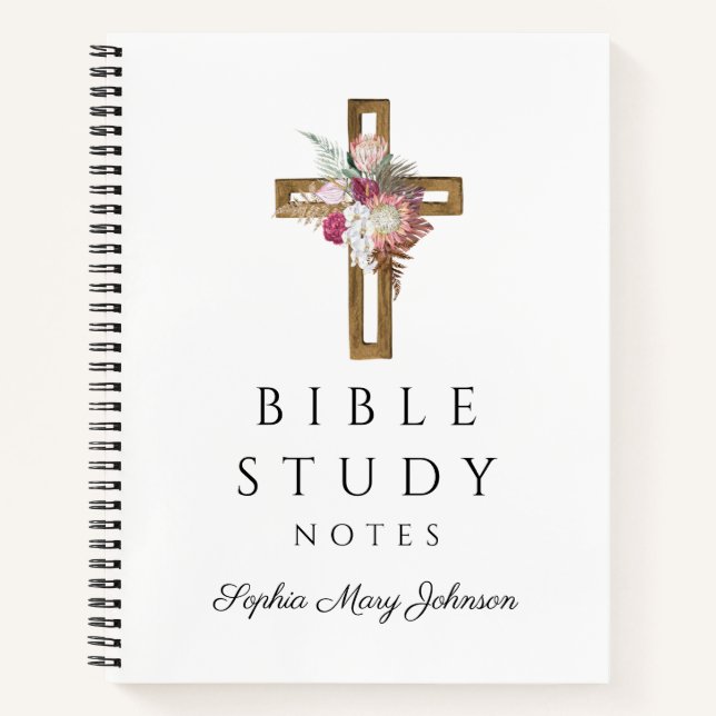 Elegant Floral Religious Cross Bible Study Notebook (Front)